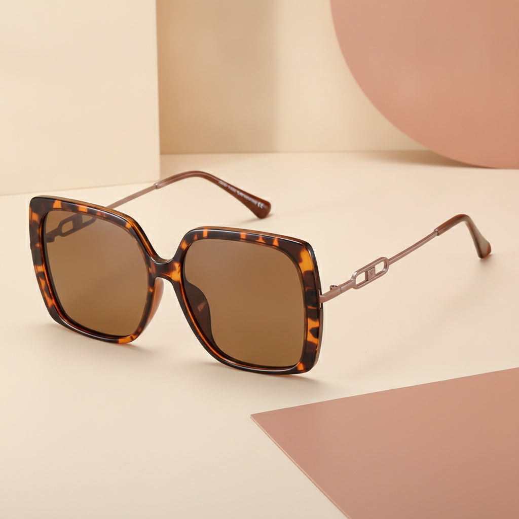 Polarized Square Oversized Sunglasses For Women PC Frame AC Lens Driving Fashion Travel, in Tortoiseshell framed tea chips