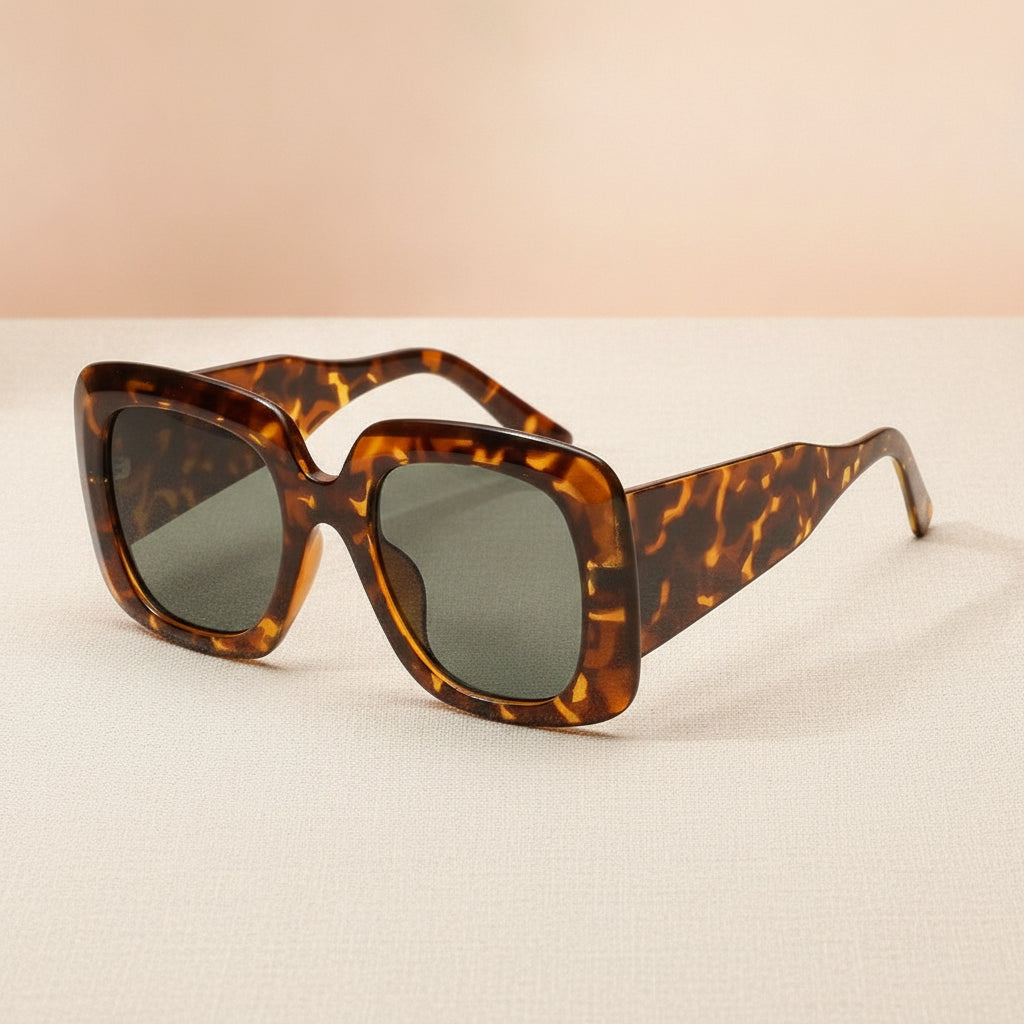 Retro Rectangular PC Frame UV400 Outdoor Sunglasses for Men And Women, in Leopardframed dark green film