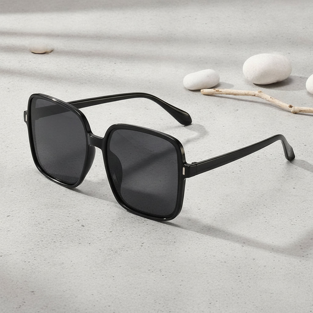 Men and Women Square Oversized Fashionable Simple Pink Sunglasses UV400 PC AC, in Black Grey