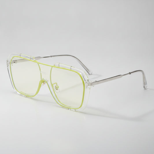 Men's Retro Rectangular Oversized Sunglasses PC Lens Clear Plastic Metal Frame UV400, in Green silver