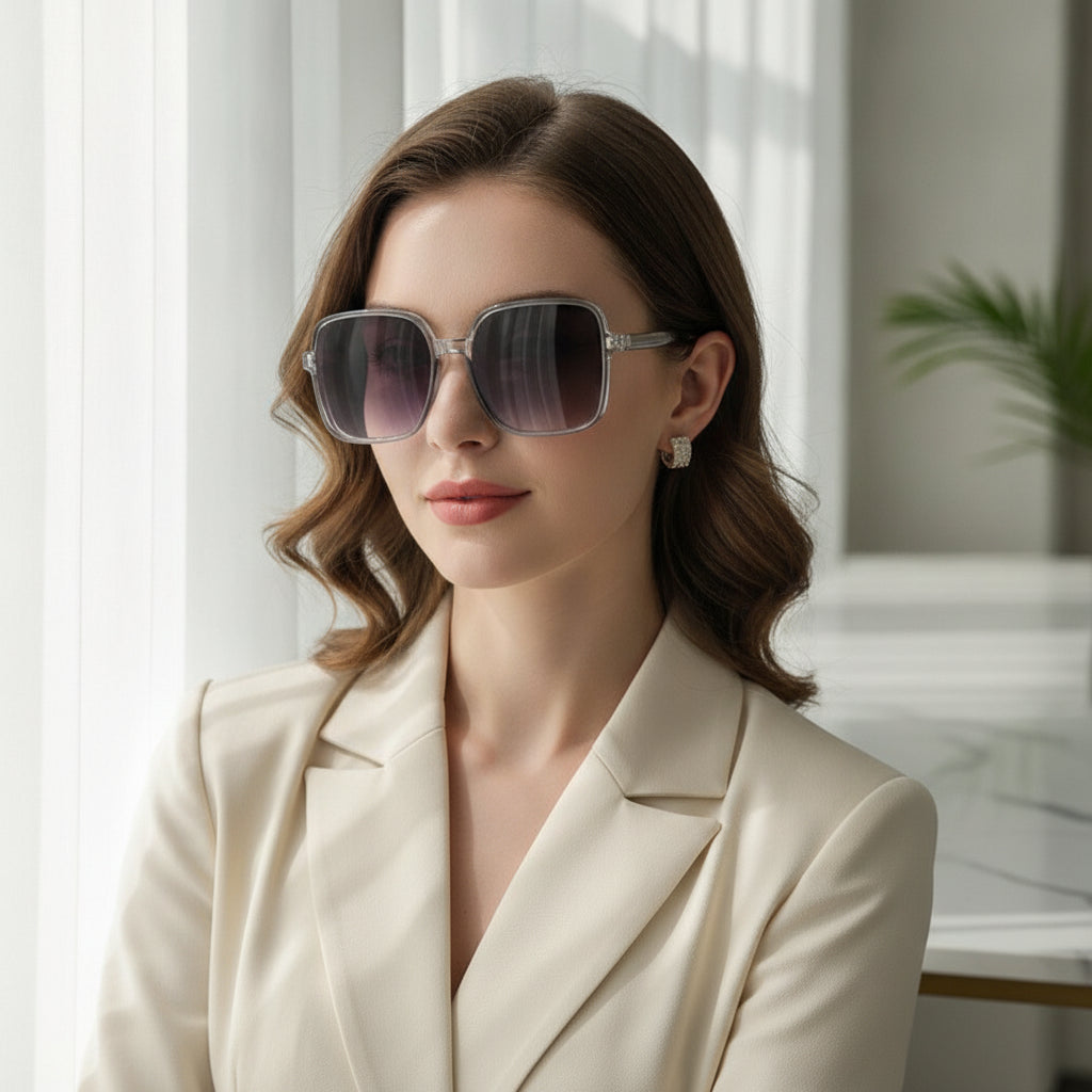 Men and Women Square Oversized Fashionable Simple Pink Gradient Sunglasses UV400 PC AC