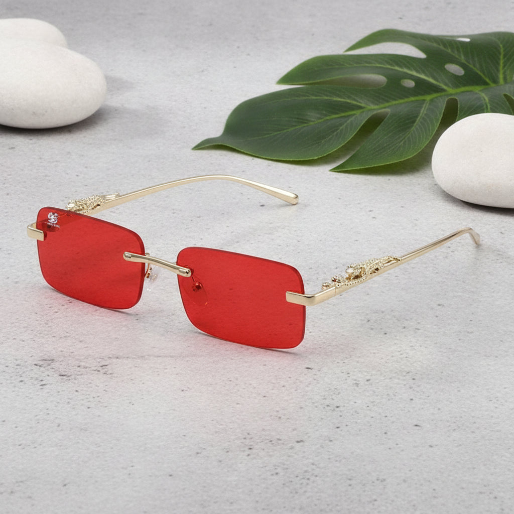 Men And Women Fashion Simple Rectangular Rimless Sunglasses UV400 Protection Frame Gradient Lenses, in Wine Red
