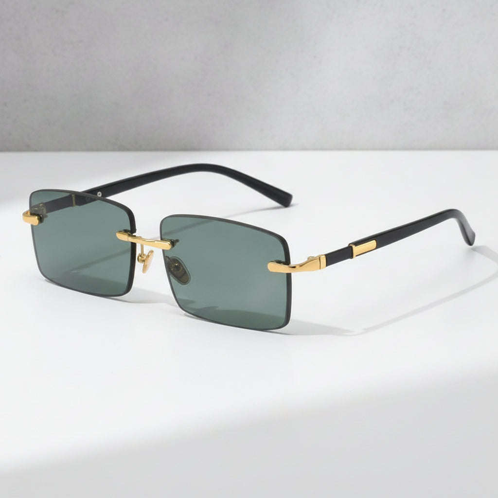Fashion Crystal Rectangular Rimless Gold Alloy Sunglasses Glass Lens Class 3 For Men And Women Outdoor