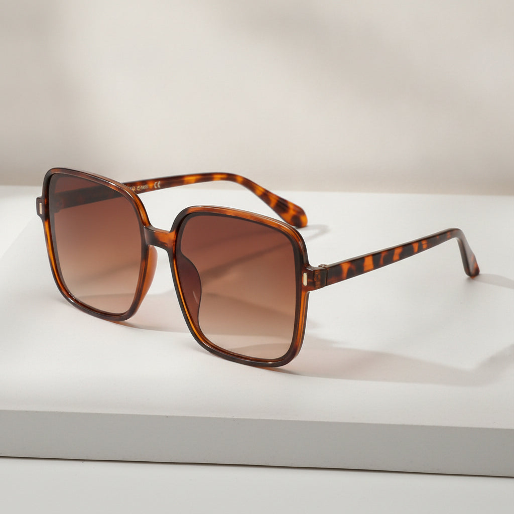 Men and Women Square Oversized Fashionable Simple Pink Sunglasses UV400 PC AC, in Tortoiseshell Tea