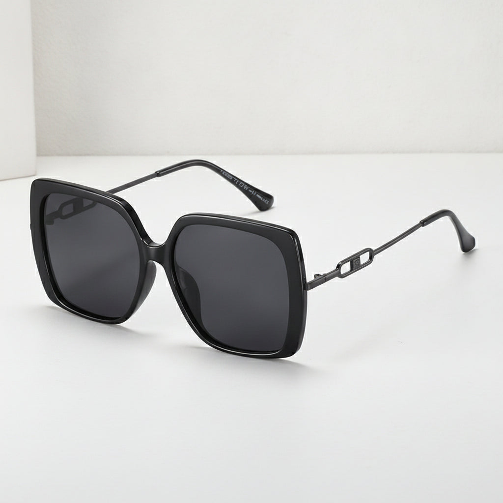 Polarized Square Oversized Sunglasses For Women PC Frame AC Lens Driving Fashion Travel, in Black frame black gray piece