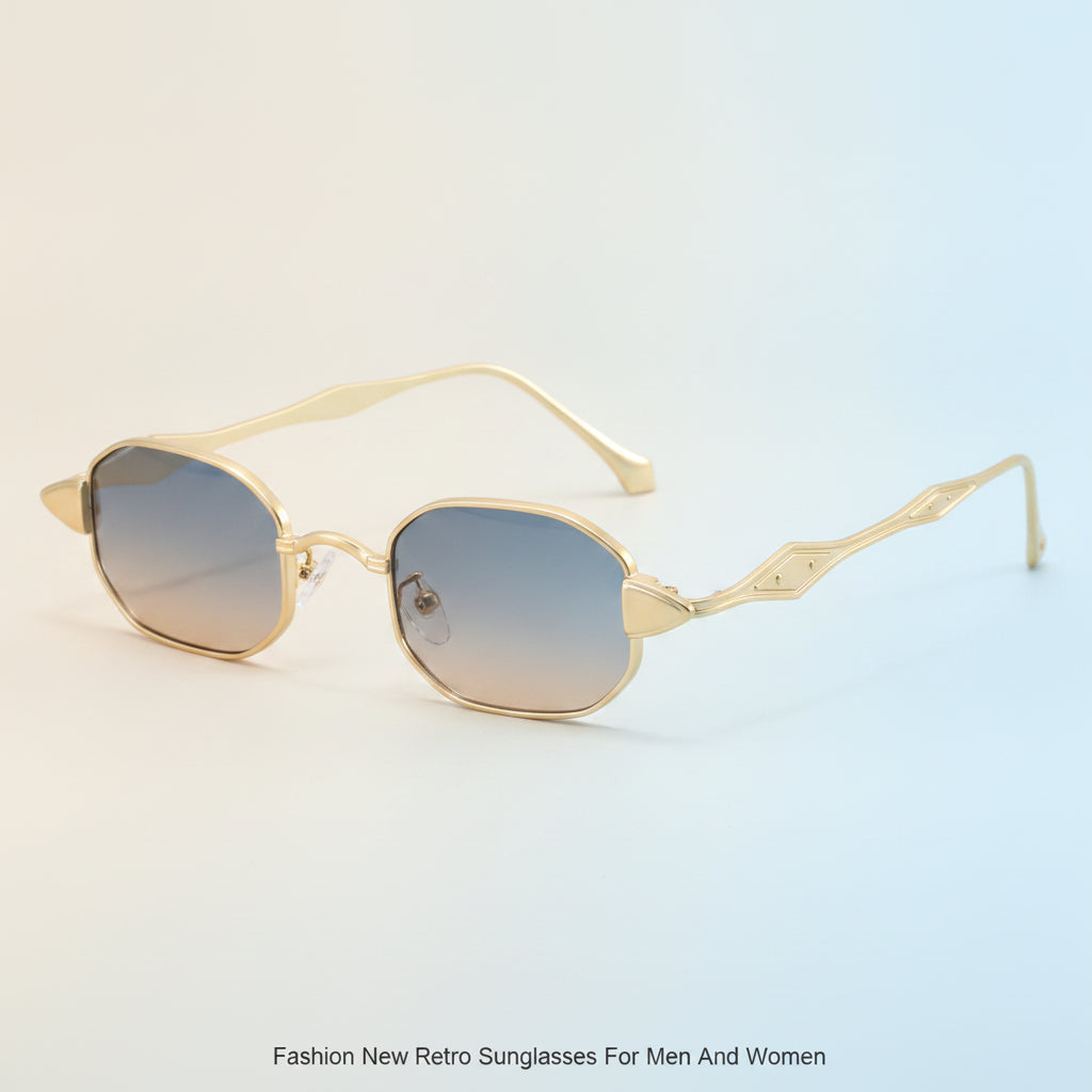 Rectangular Plastic Retro Sunglasses Gold Frame Business All-Matching For Men And Women Sun Protection