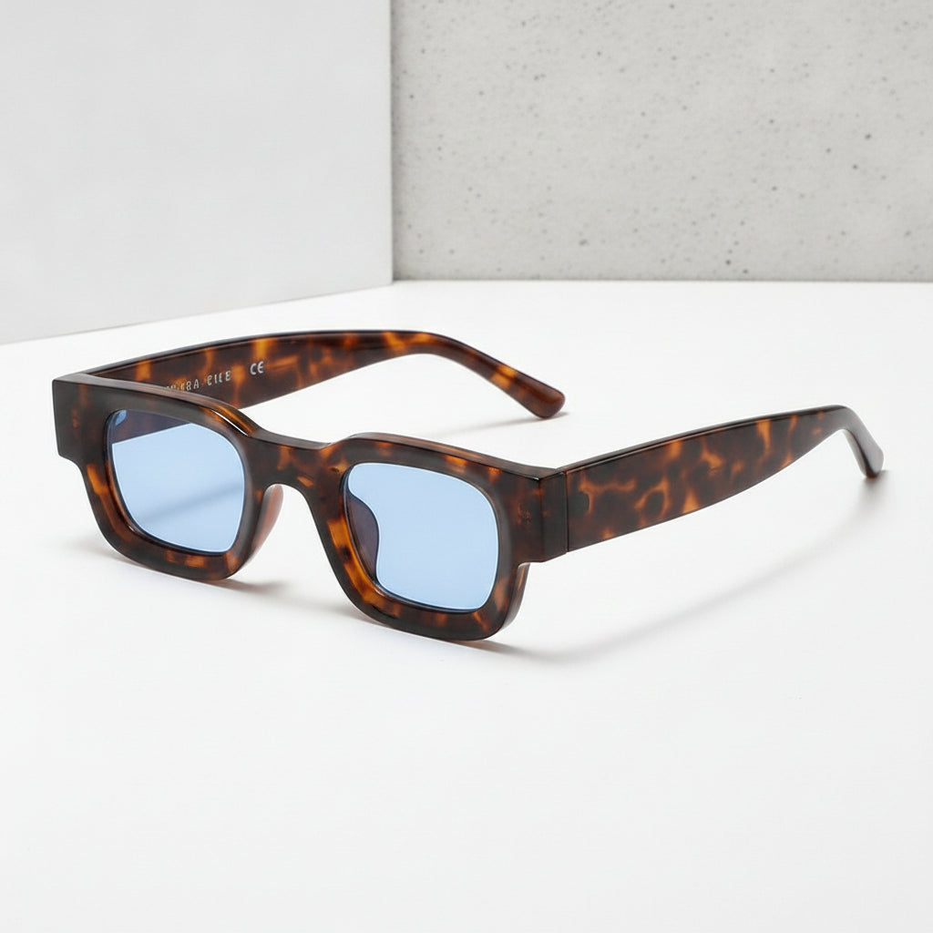 Men's Retro Small Frame Square Sunglasses Essential UV400 Protection AC Lens PC Frame, in Tortoiseshell blue