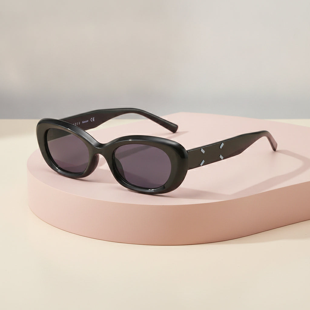 Oval Plastic Retro Streetwear Sunglasses For Men And Women Outdoor Driving, in Black Frame Black Film