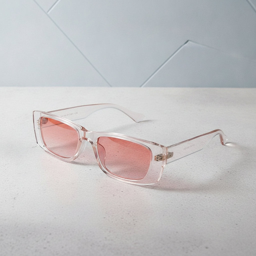 Rectangular Resin Frame Vintage Sunglasses with UV400 Lenses for Men and Women, in Transparent powder