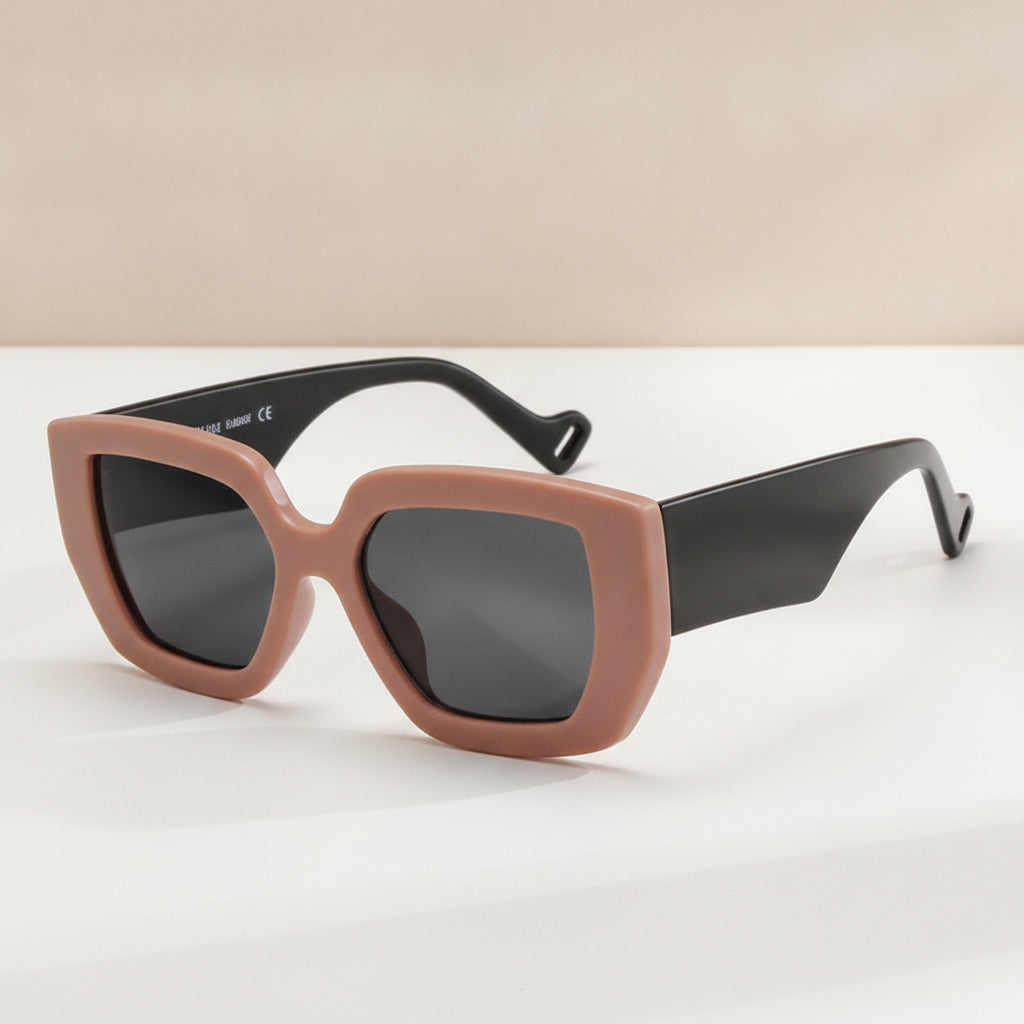 Unisex Rectangular Oversized Sunglasses with PC Frame AC Lens Thick Edge Modern Retro Style, in Coffee grey