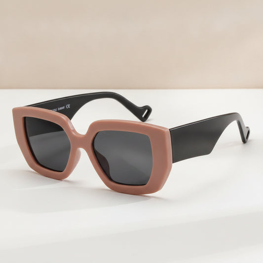 Unisex Rectangular Oversized Sunglasses with PC Frame AC Lens Thick Edge Modern Retro Style, in Coffee grey