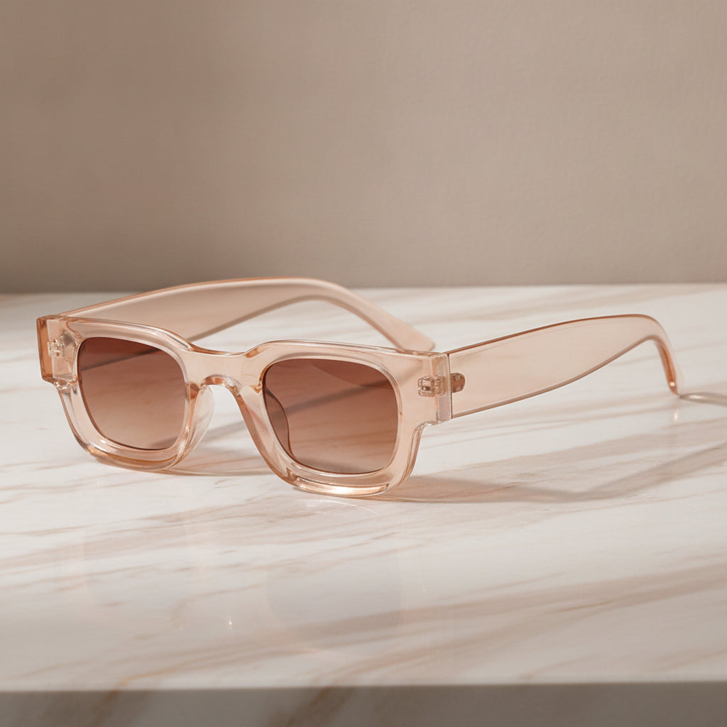 Men's Retro Small Frame Square Sunglasses Essential UV400 Protection AC Lens PC Frame, in Champagne tea