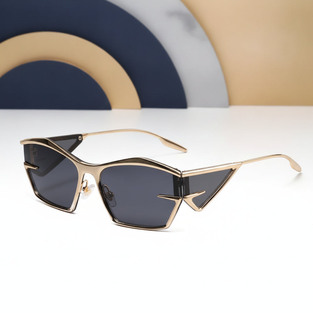 Rectangular Metal Full Frame Fashion Sunglasses with UV400 PC Lenses for Modern Style, in Gold Frame Black Gray Lens