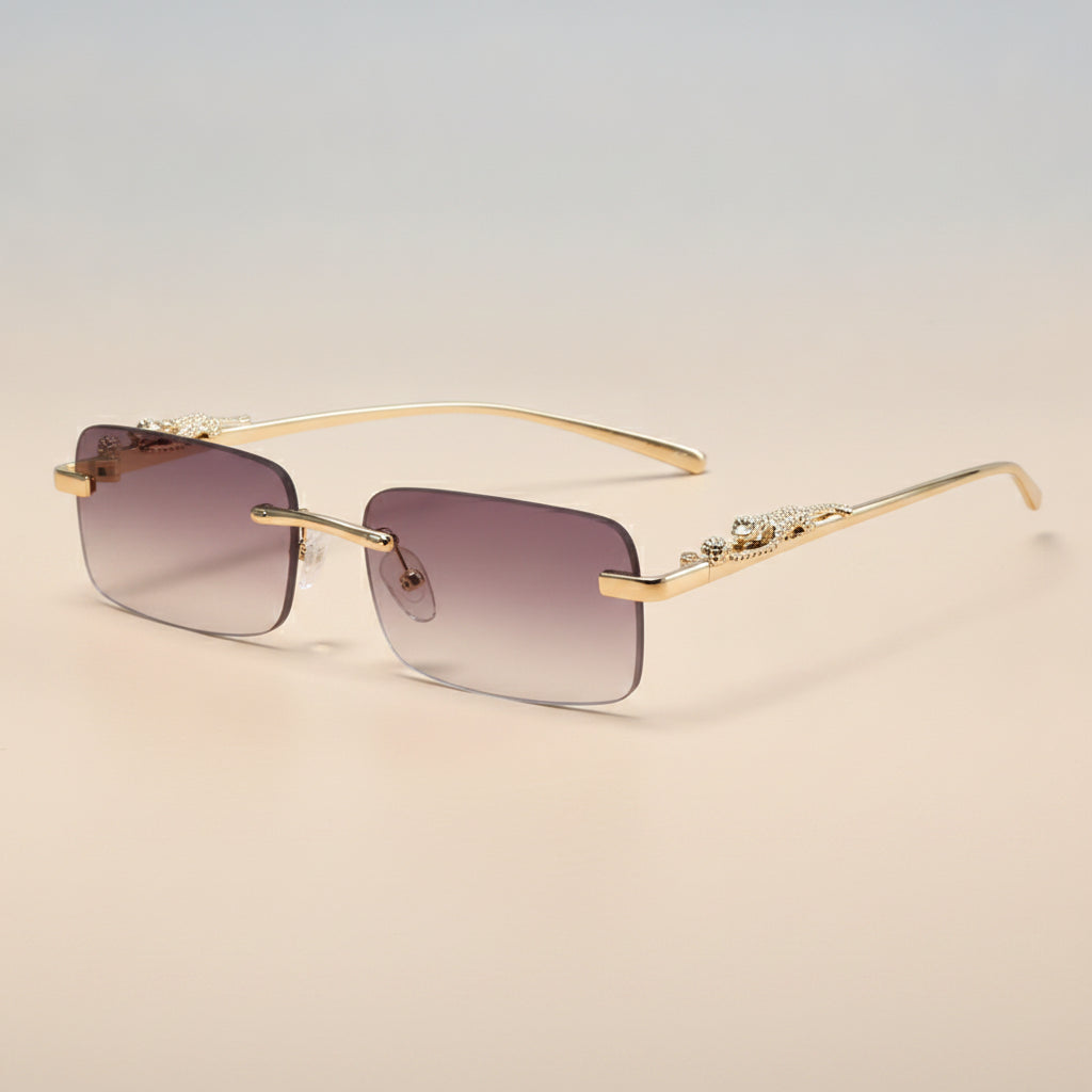 Men And Women Fashion Simple Rectangular Rimless Sunglasses UV400 Protection Frame Gradient Lenses, in Double Grey
