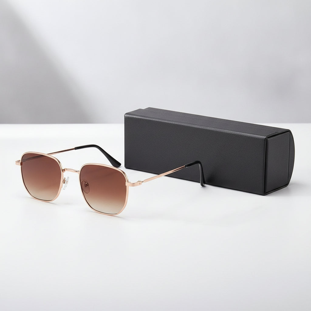 Men Women Rectangle Sunglasses UV400 Alloy PC Square Design Vintage Minimalist, in Tea-Style2525