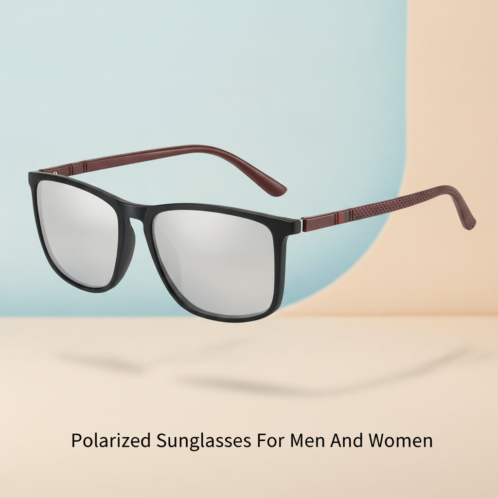 Polarized Rectangular Plastic Sunglasses Personality Style For Outdoor Sports Men And Women, in Sand Black Frame White