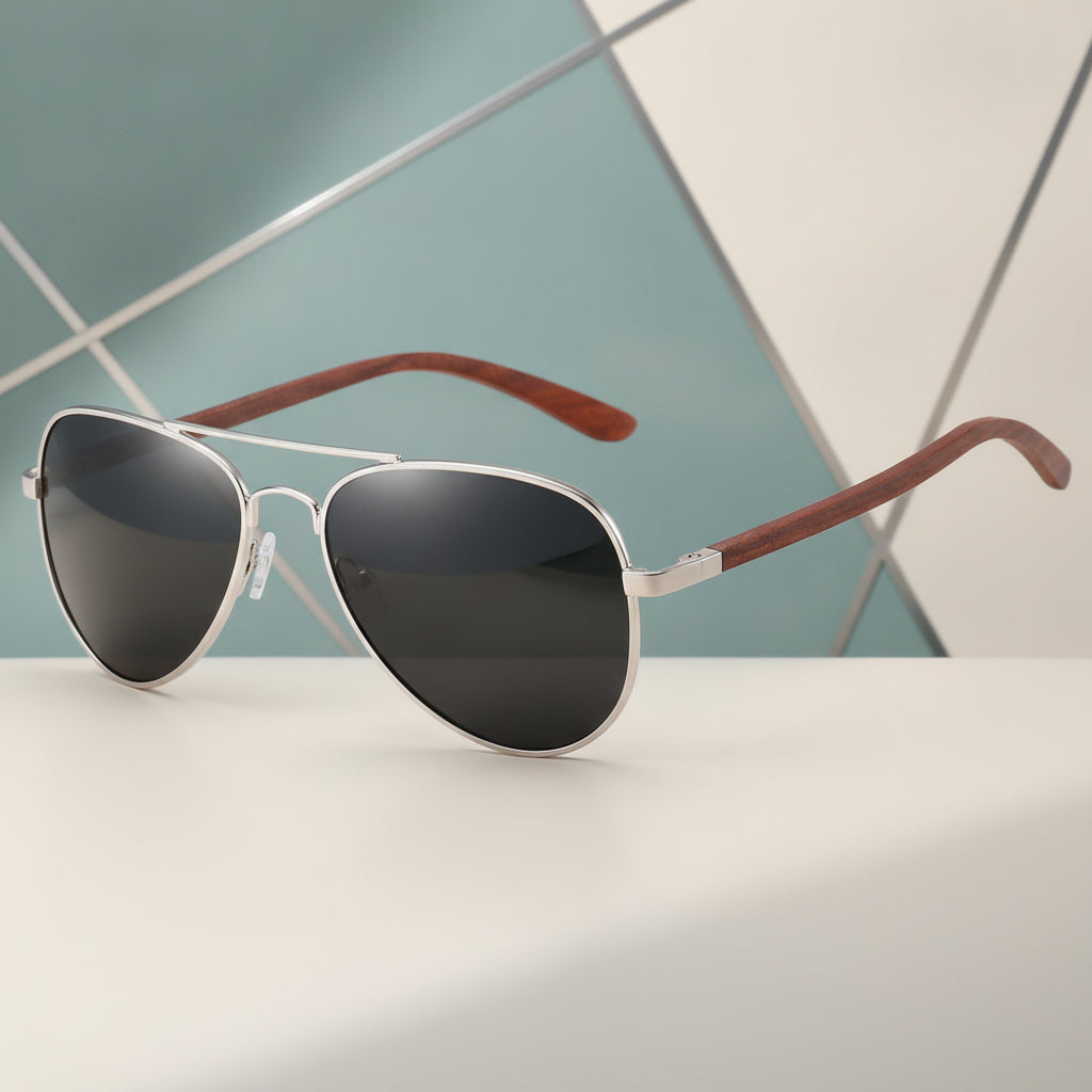 Adult Aviator Sunglasses UV Protection Bamboo Frame Versatile Style for Travel Fashion Driving, in Gray Sheet