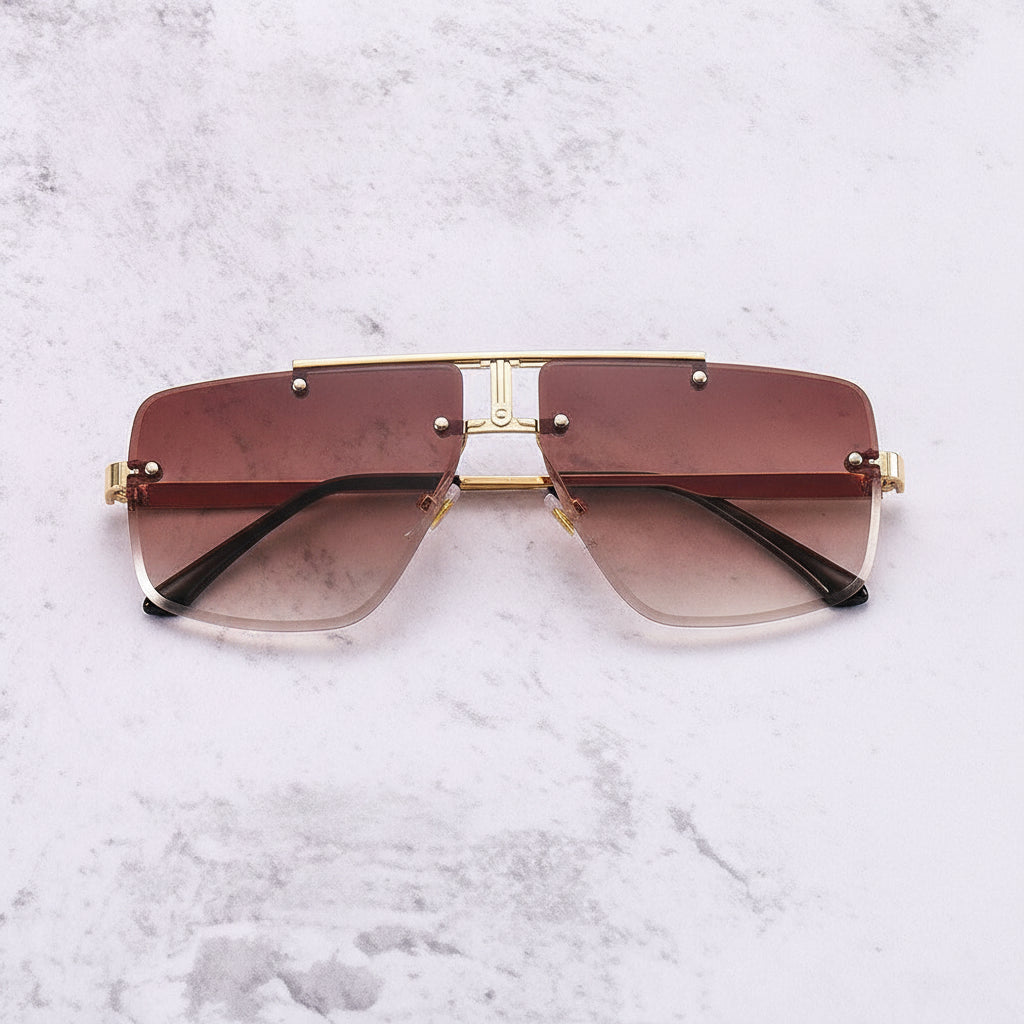 Gold Metal Rectangular Sunglasses for Men