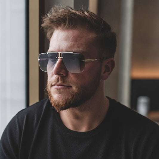 Gold Metal Rectangular Sunglasses for Men