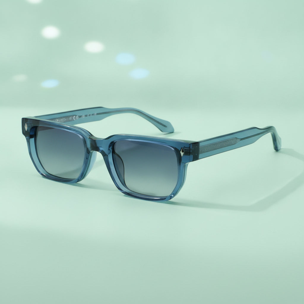 Rectangular Sunglasses UV380 Protective PC Lens PC+CP Frame For Men, in Dusty Blue / Smoke Gradient