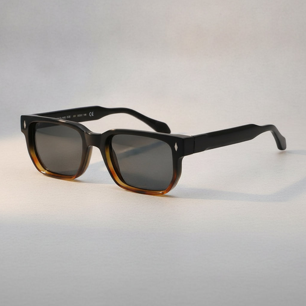 Rectangular Sunglasses UV380 Protective PC Lens PC+CP Frame For Men, in Black Fade Amber / Smoke