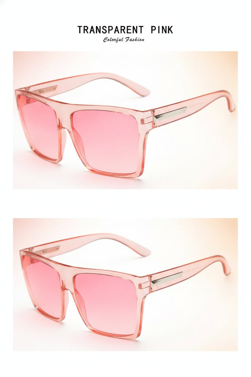 Oversized Rectangular Black Sunglasses with AC Lenses PC Frames for Personalized Fashion Travel, in Transparent Pink