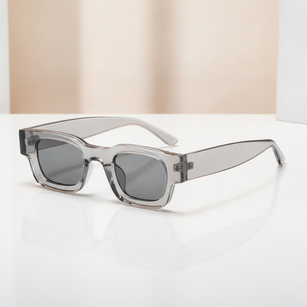 Men's Retro Small Frame Square Sunglasses Essential UV400 Protection AC Lens PC Frame, in Through grey