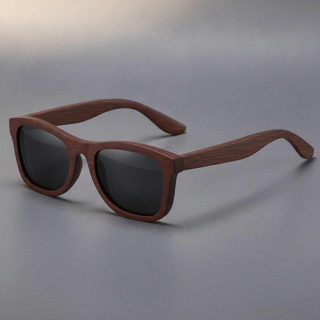 Retro Universal Wayfarer Sunglasses Bamboo Wood Polarized TAC UV400, in Black