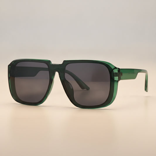 Men And Women Fashion Sports Retro Rectangular PC Sunglasses Oversized Asia Fit, in Dark Green / Smoke