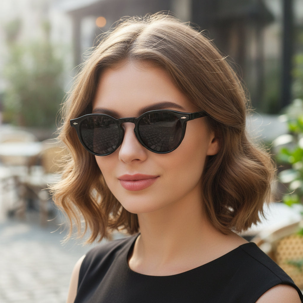 Unisex Round Retro Black Plastic Polarized UV Protection Sunglasses with CAP Hinge for Driving Outdoor Sports