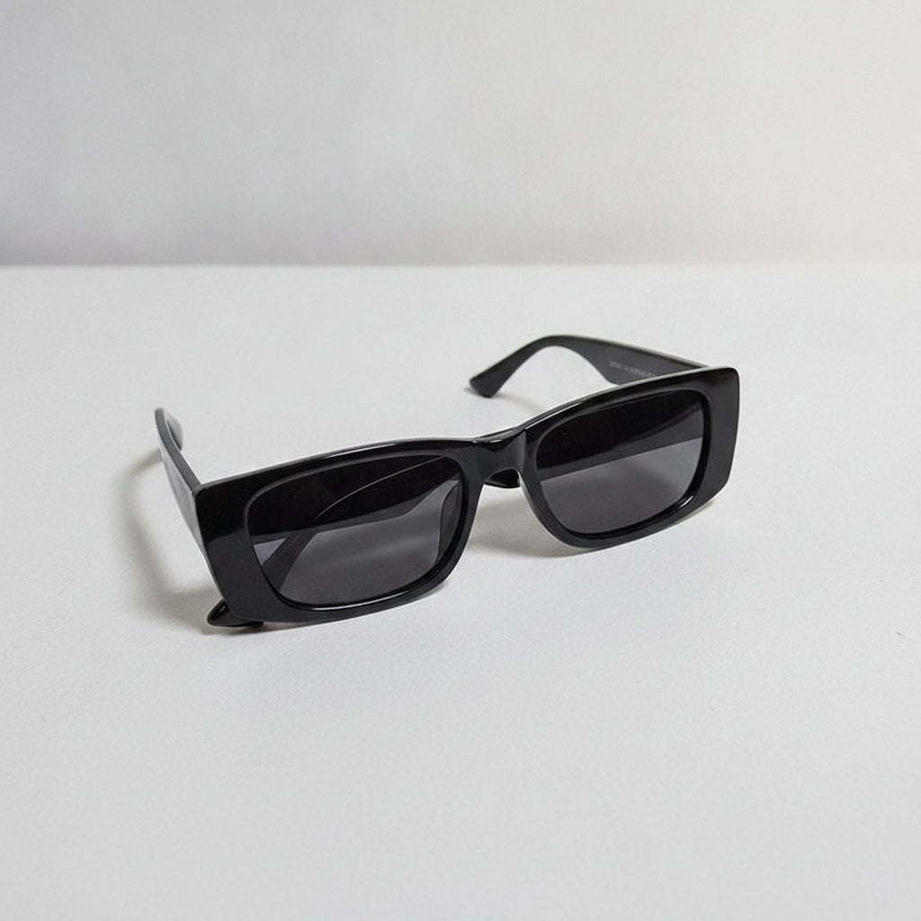Rectangular Resin Frame Vintage Sunglasses with UV400 Lenses for Men and Women, in Bright black