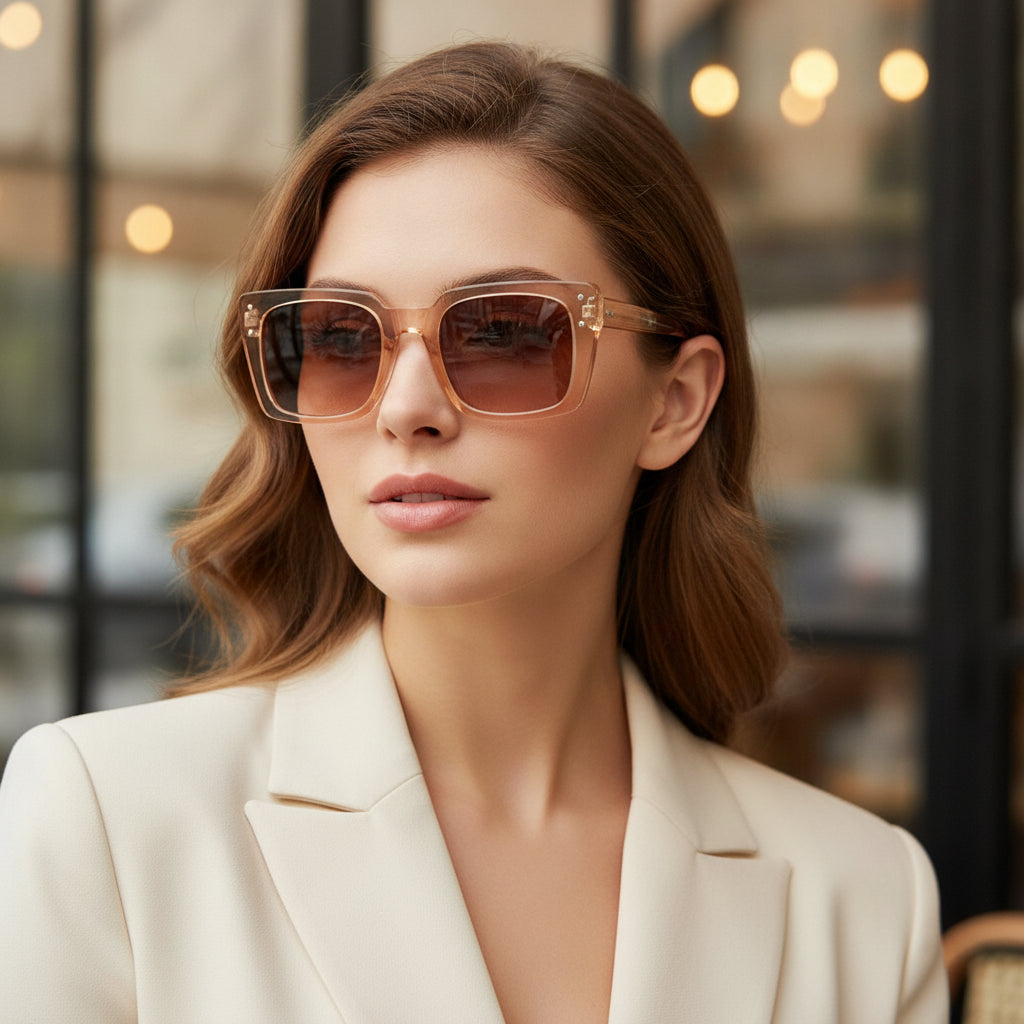 Trendy Fashionable Rectangular Resin Small Frame Mi Nail Sunglasses with Pink Gradient Lenses