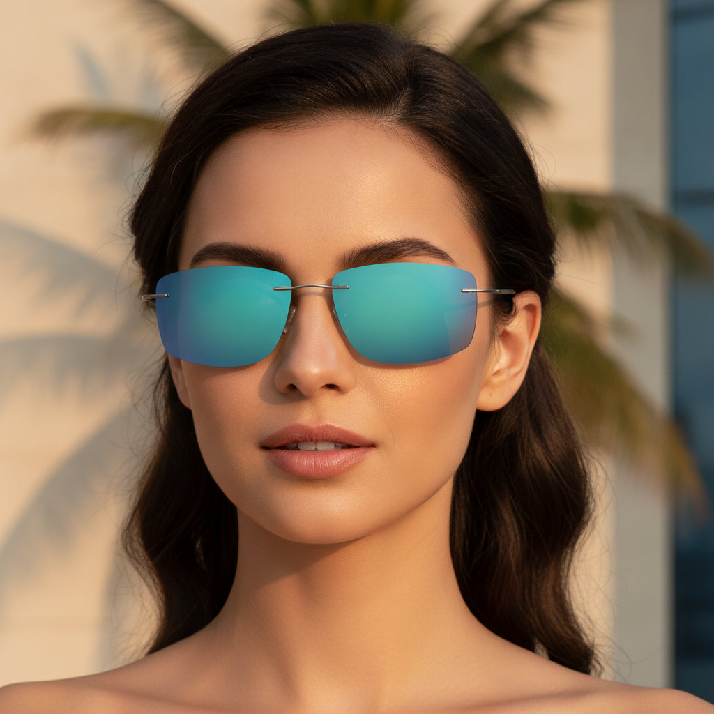 Lightweight Pure Titanium Rectangular Rimless Polarized TAC Sunglasses Delicate