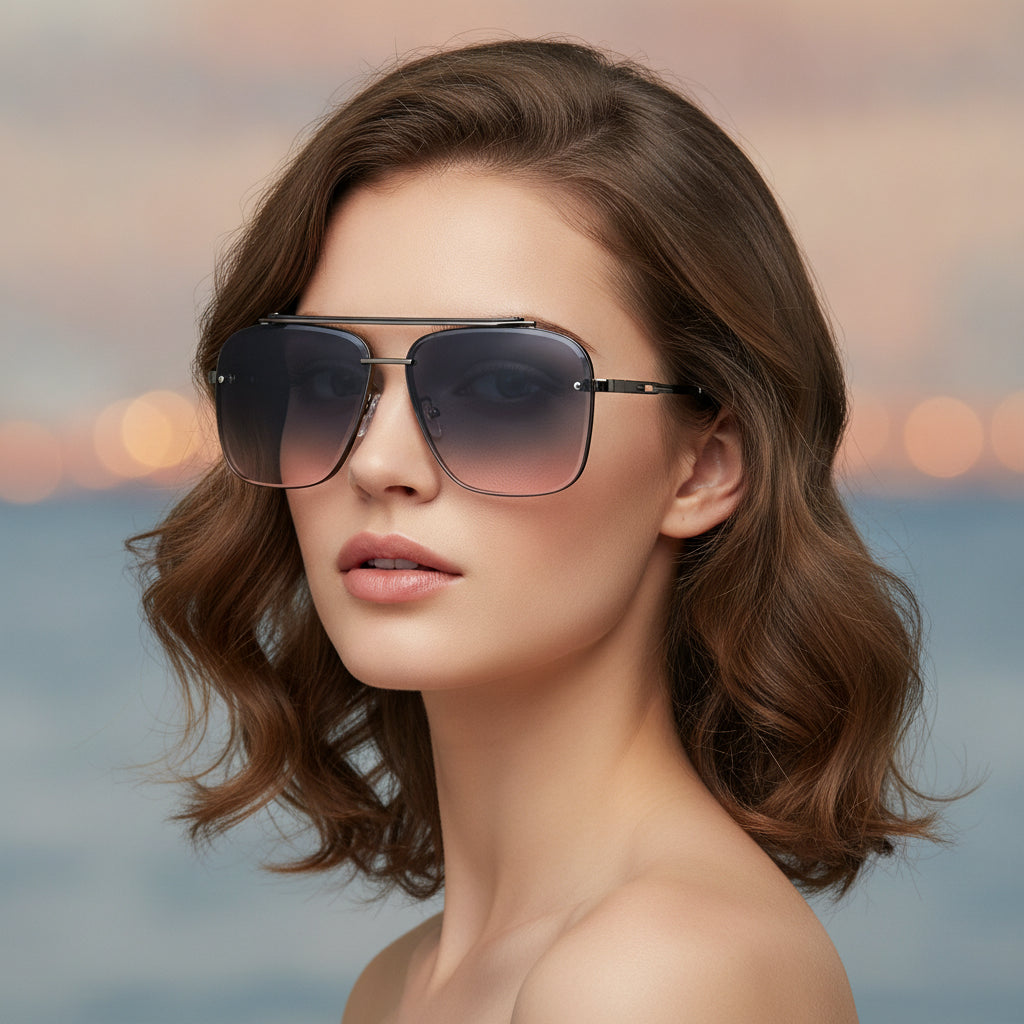 Oversized Silver Aviator Modern Retro Sunglasses Gradient Resin UV400 Plastic Frame Street Style