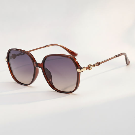 Brown Gradient Slim Metal Square Sunglasses