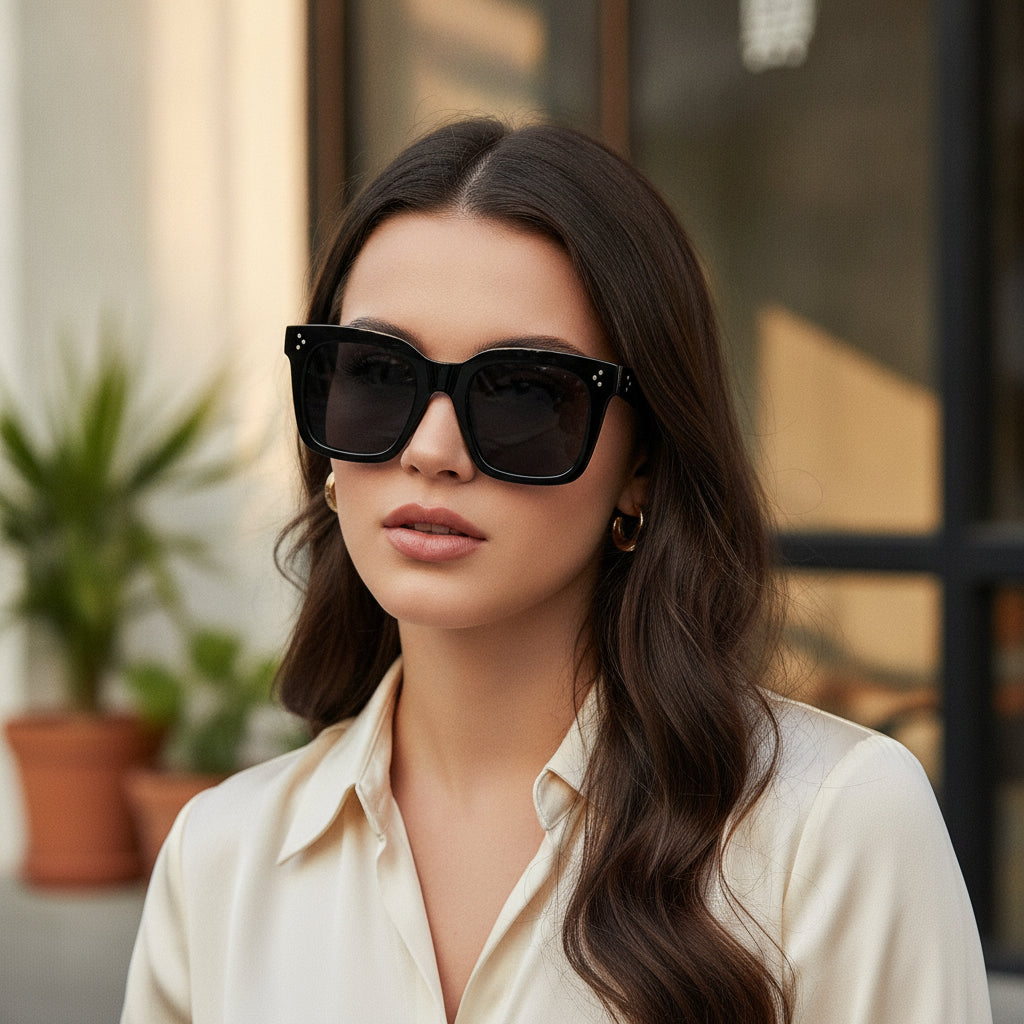 Black Oversized Square Sunglasses Vintage PC Frame UV400 Protection Universal