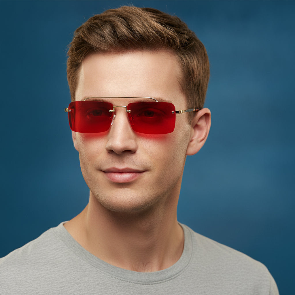 Gold Rimless Rectangular Sunglasses Alloy Frame Polycarbonate Gradient UV400 Lenses