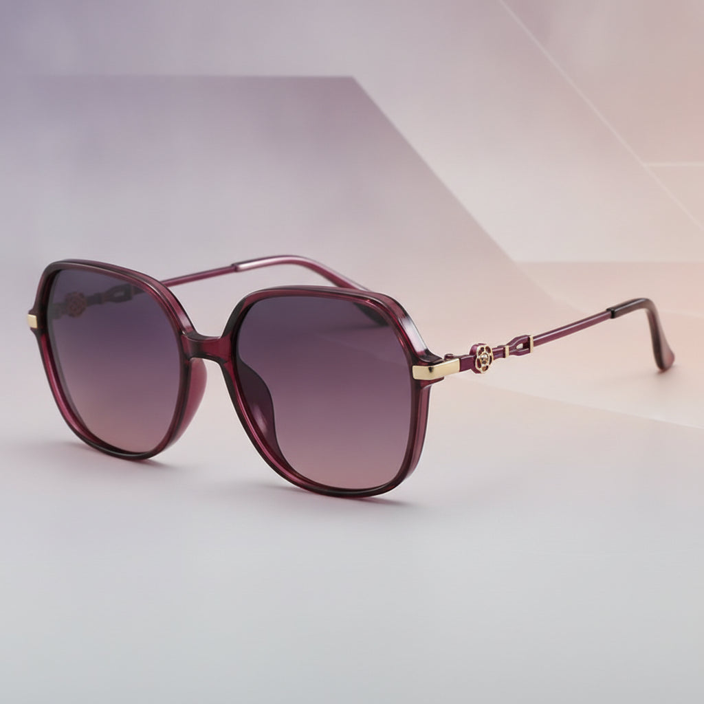 Red Metal Oversized Rectangular Sunglasses