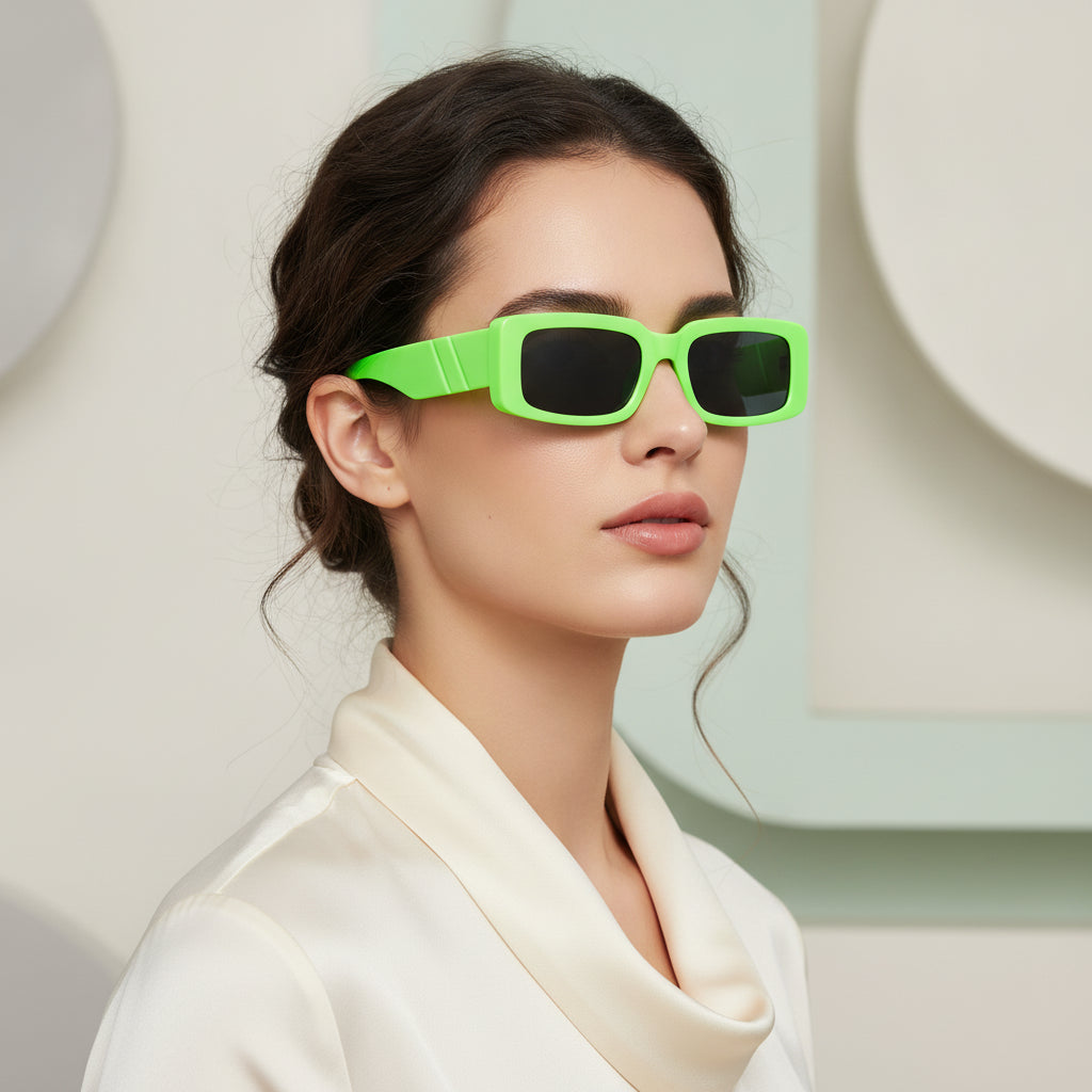 Vintage Rectangular Green Candy Color Sunglasses AC Lens PC Frame Universal Fit