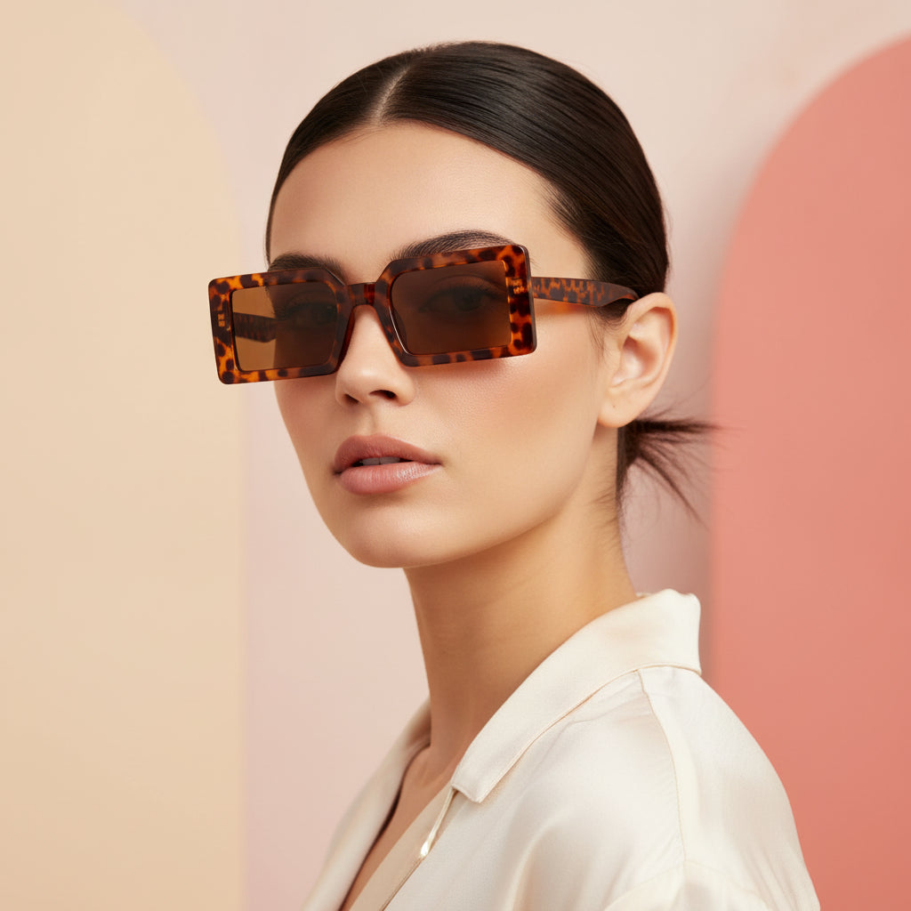 Oversized Rectangular Sunglasses for Women UV400 Protection Brown Tortoiseshell AC Lenses PC Frame