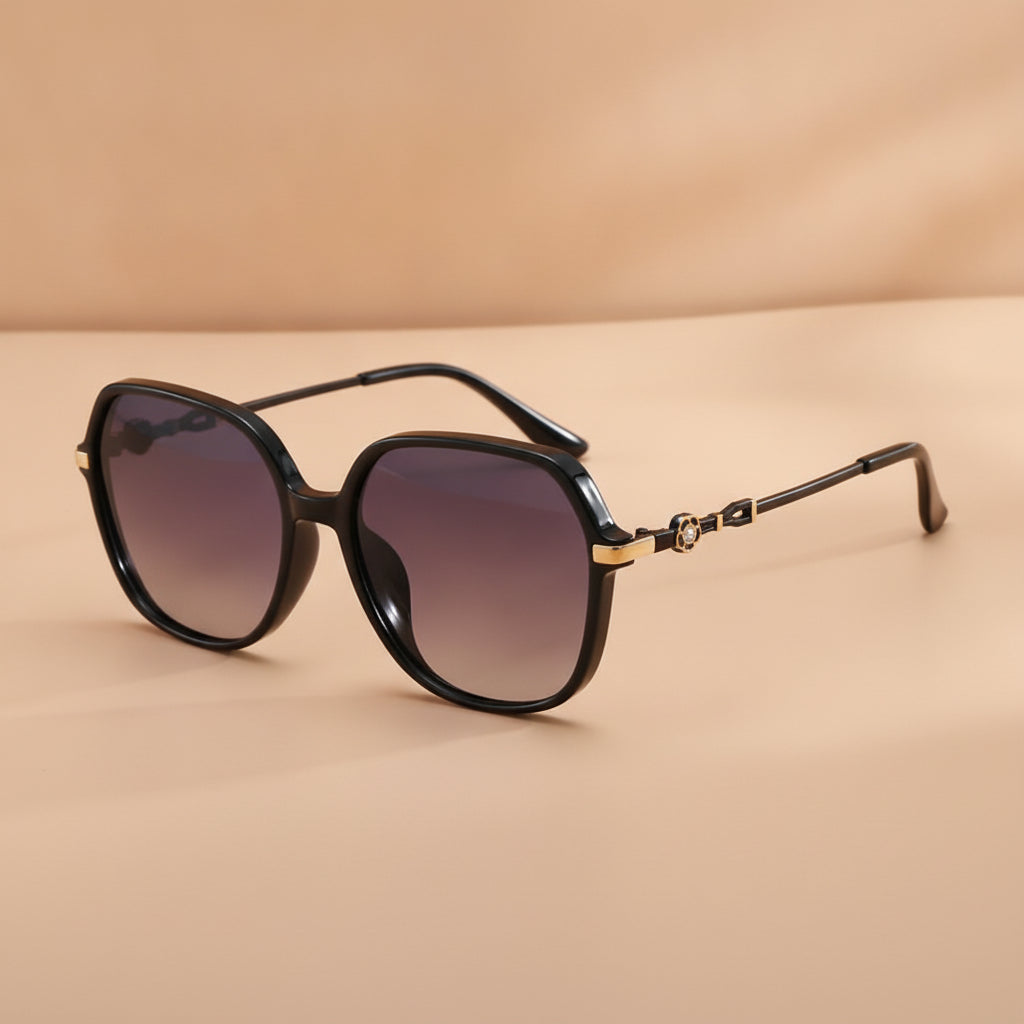 Bright Black Metal Square Gradient Sunglasses