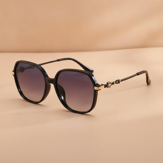 Bright Black Metal Square Gradient Sunglasses