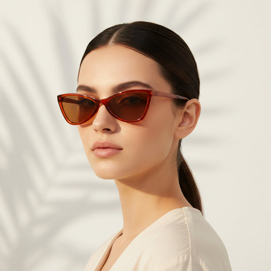 Chic Iconic Brown Cat Eye Fashion Sunglasses with AC Lenses for Modern Everyday Style