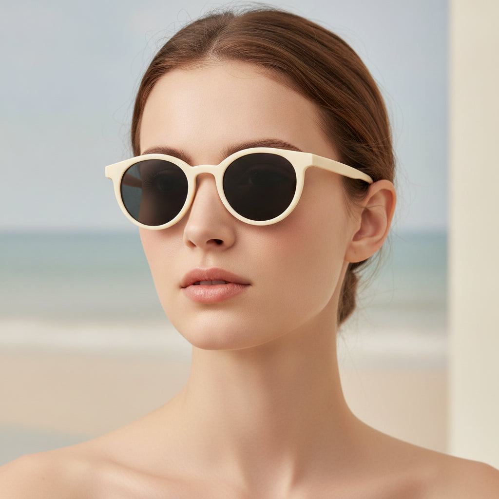 Men and women round sunglasses with UV400 protection white PC frame resin lenses vintage style mirror finish
