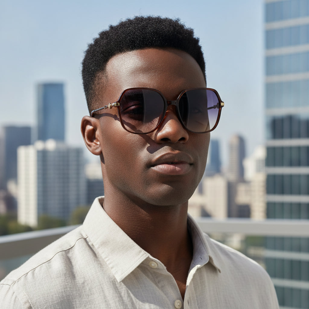 Brown Gradient Slim Metal Square Sunglasses