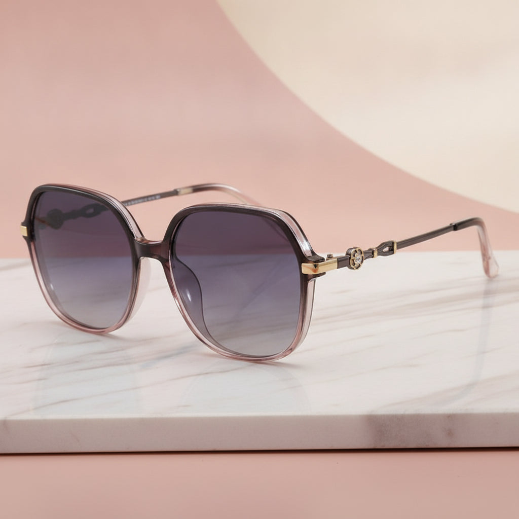 Pink Gradient Metal Oversized Square Sunglasses