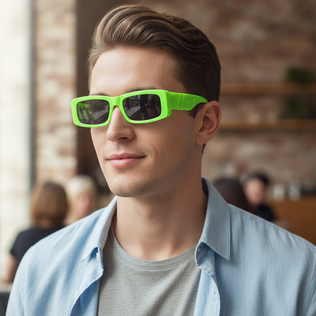 Vintage Rectangular Green Candy Color Sunglasses AC Lens PC Frame Universal Fit